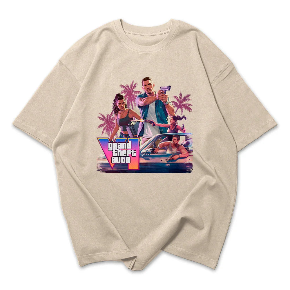 Camiseta Oversized GTA 6 Lucia e Jason Montagem