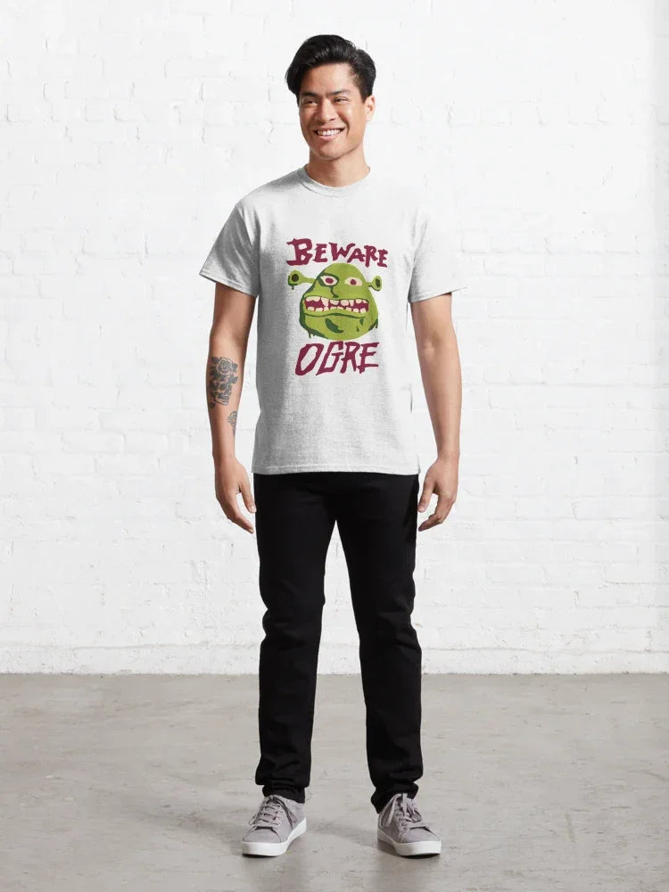 Camiseta Básica Unissex Beware Ogre Cuidado Ogro Branco