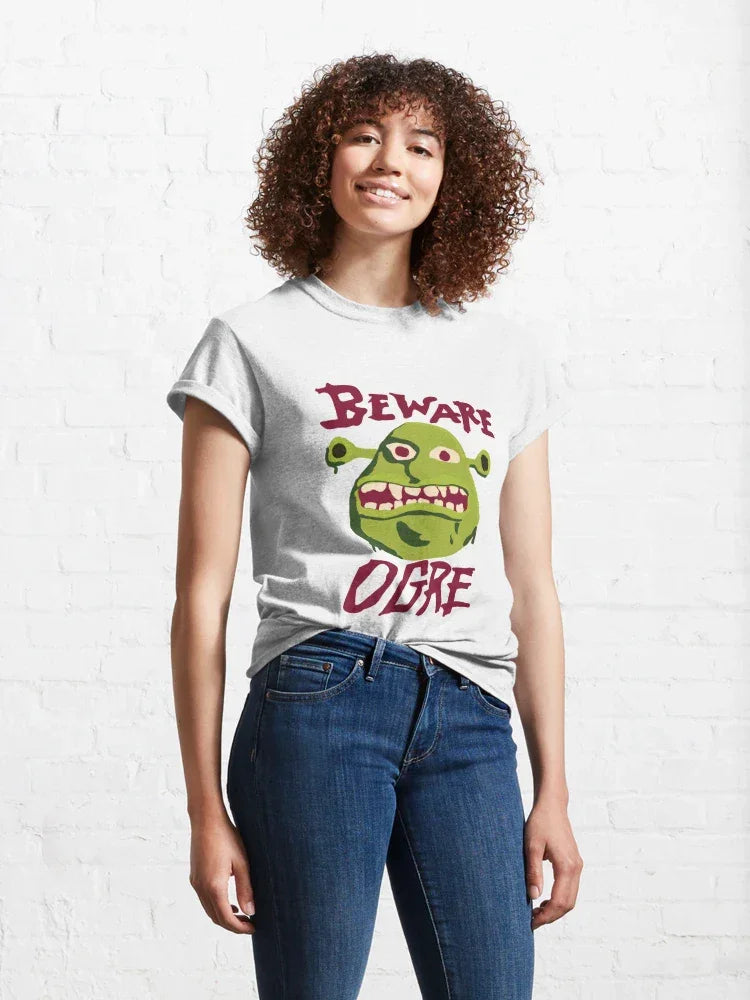 Camiseta Básica Unissex Beware Ogre Cuidado Ogro Branco