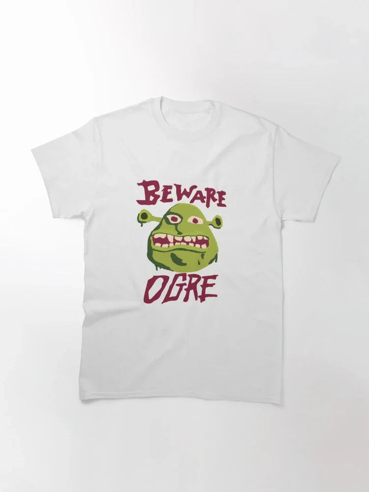 Camiseta Básica Unissex Beware Ogre Cuidado Ogro Branco