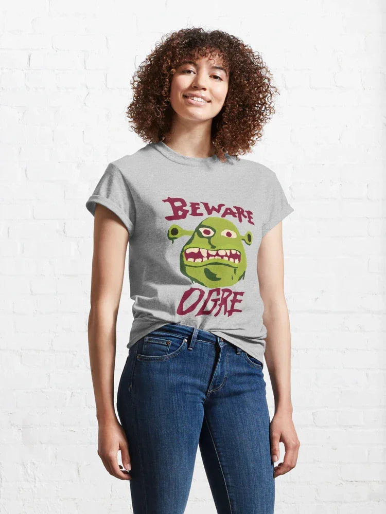 Camiseta Básica Unissex Beware Ogre Cuidado Ogro Cinza