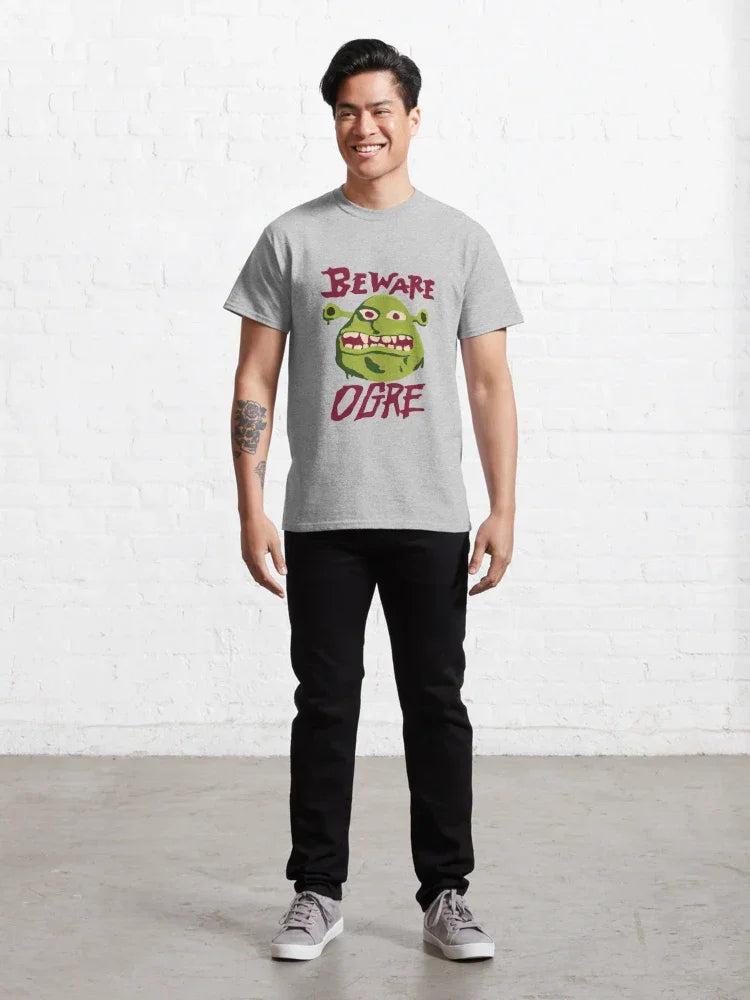 Camiseta Básica Unissex Beware Ogre Cuidado Ogro Cinza