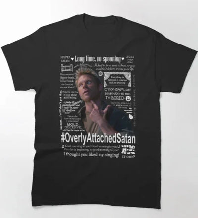 Camiseta Básica Unissex Lúcifer Overly Attached Satan Supernatural Preto