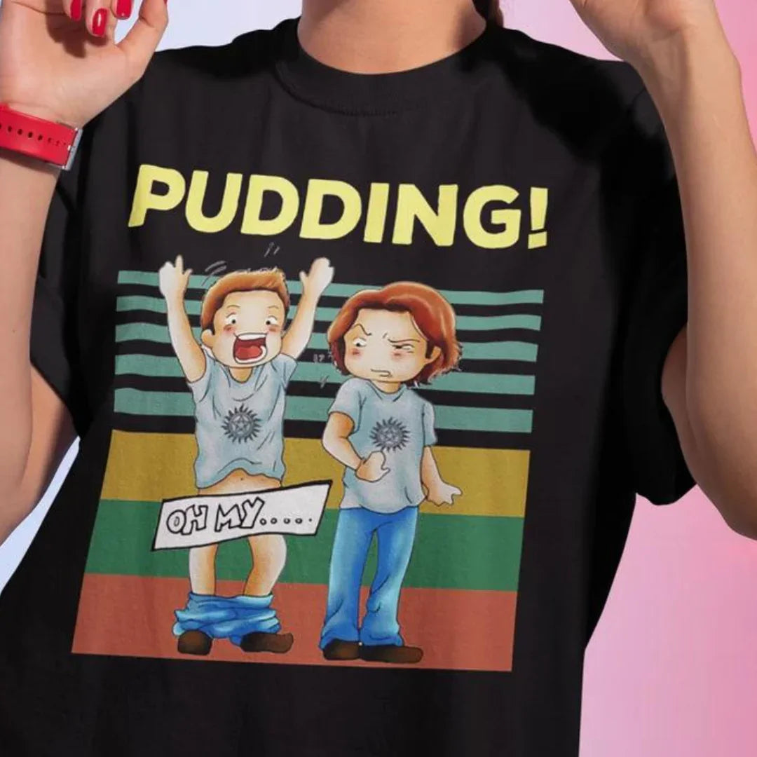 Camiseta Básica Unissex Pudding Oh My Meme Supernatural Preto