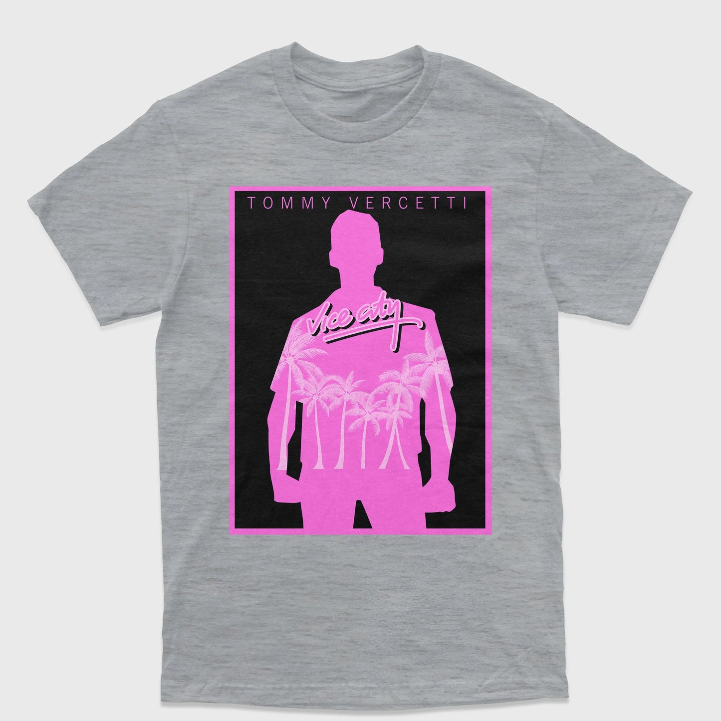 Camiseta Básica Unissex GTA Vice City Tommy Vercetti-CINZA