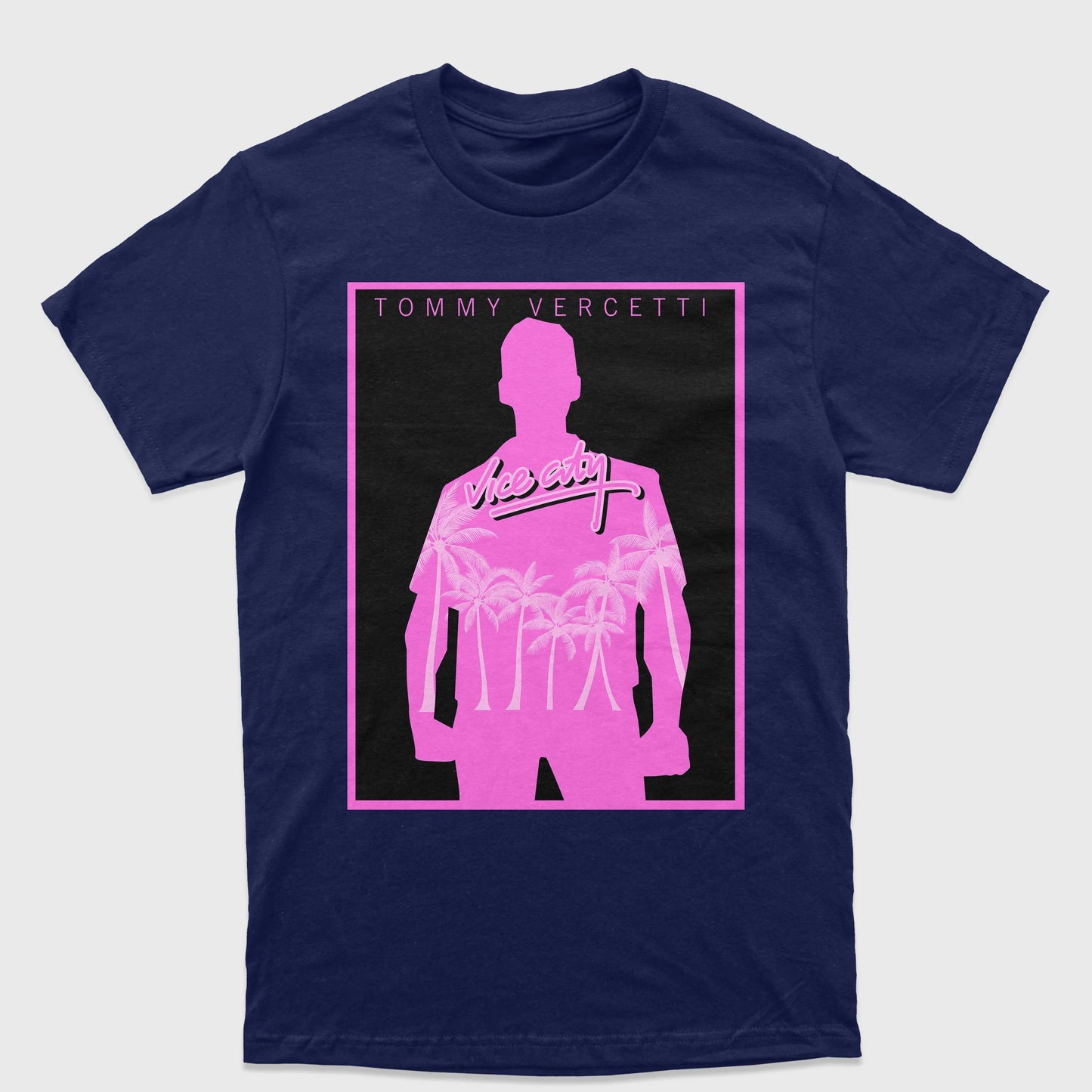 Camiseta Básica Unissex GTA Vice City Tommy Vercetti-AZUL BEBE
