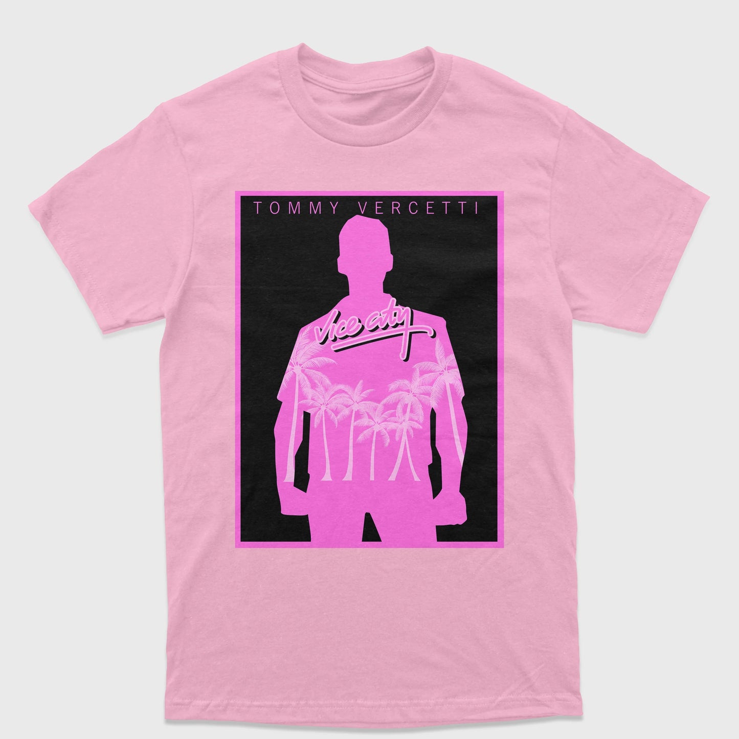 Camiseta Básica Unissex GTA Vice City Tommy Vercetti-ROSA BEBE