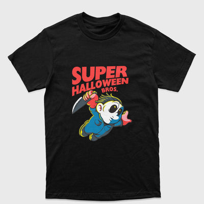 Camiseta Básica Unissex Super Mario Halloween Michael Myers