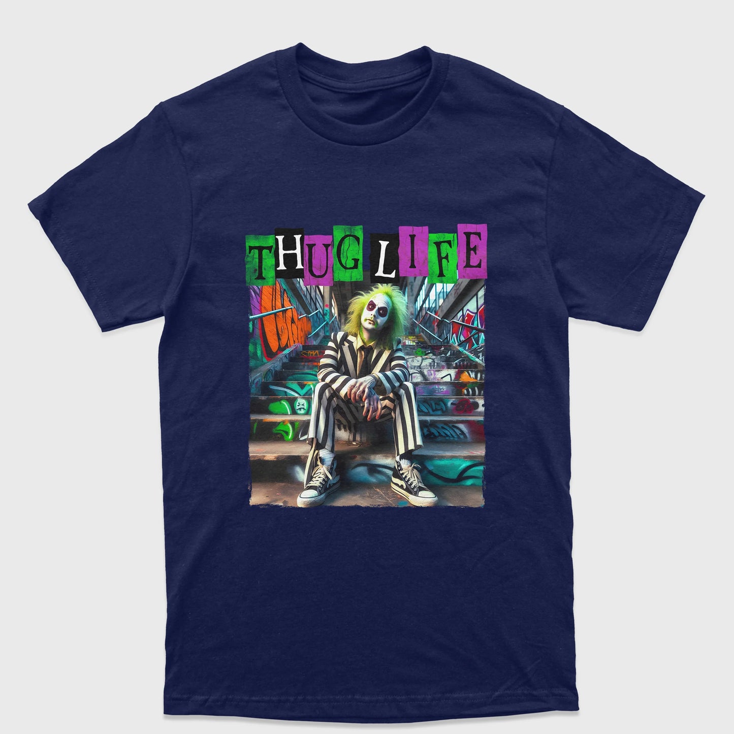 Camiseta Básica Unissex Beetlejuice ThugLife Stairs