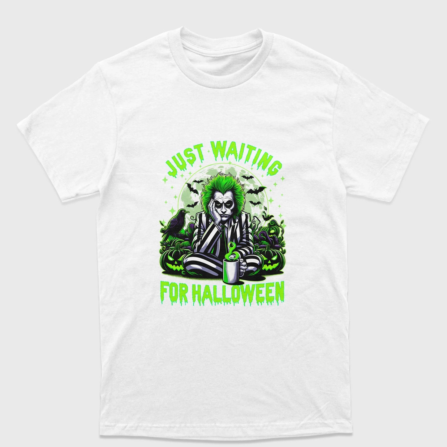 Camiseta Básica Unissex Just Waiting For Halloween Beetlejuice
