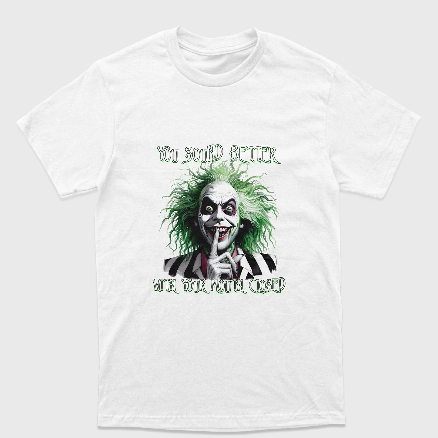 Camiseta Básica Unissex Beetlejuice You Sound Better With Your Mouth Closed