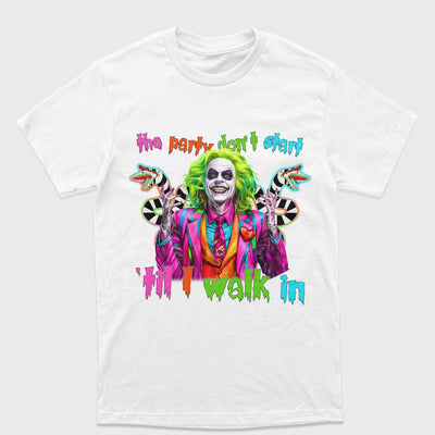 Camiseta Básica Unissex The Party Don't Start Beetlejuice