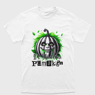 Camiseta Básica Unissex It's Show time Pumpkim Beetlejuice