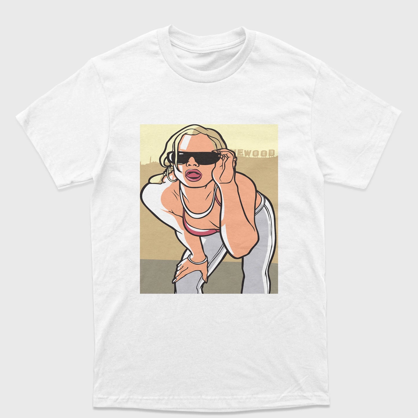 Camiseta Básica Unissex Grand Theft Auto Woman Logo-BRANCO