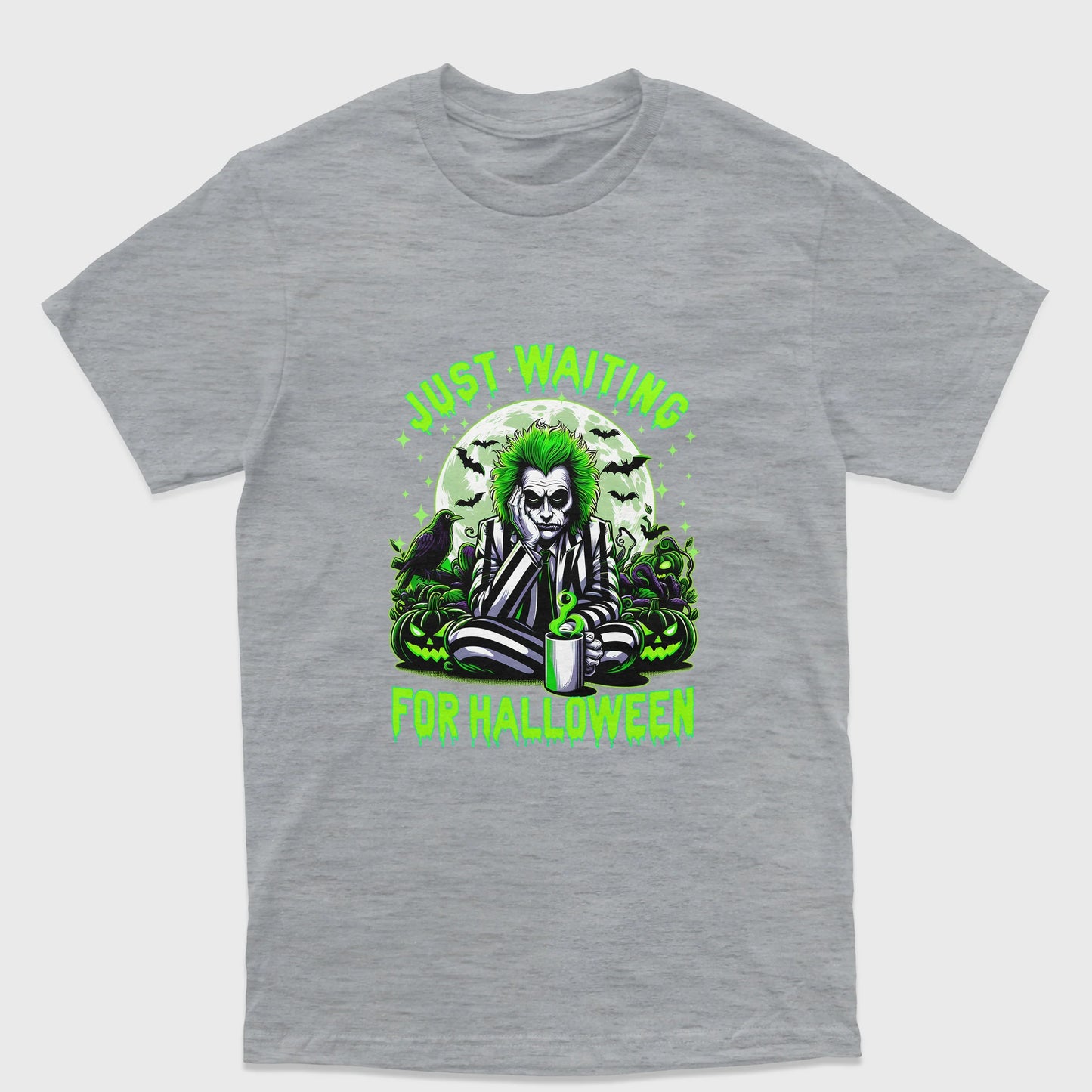 Camiseta Básica Unissex Just Waiting For Halloween Beetlejuice