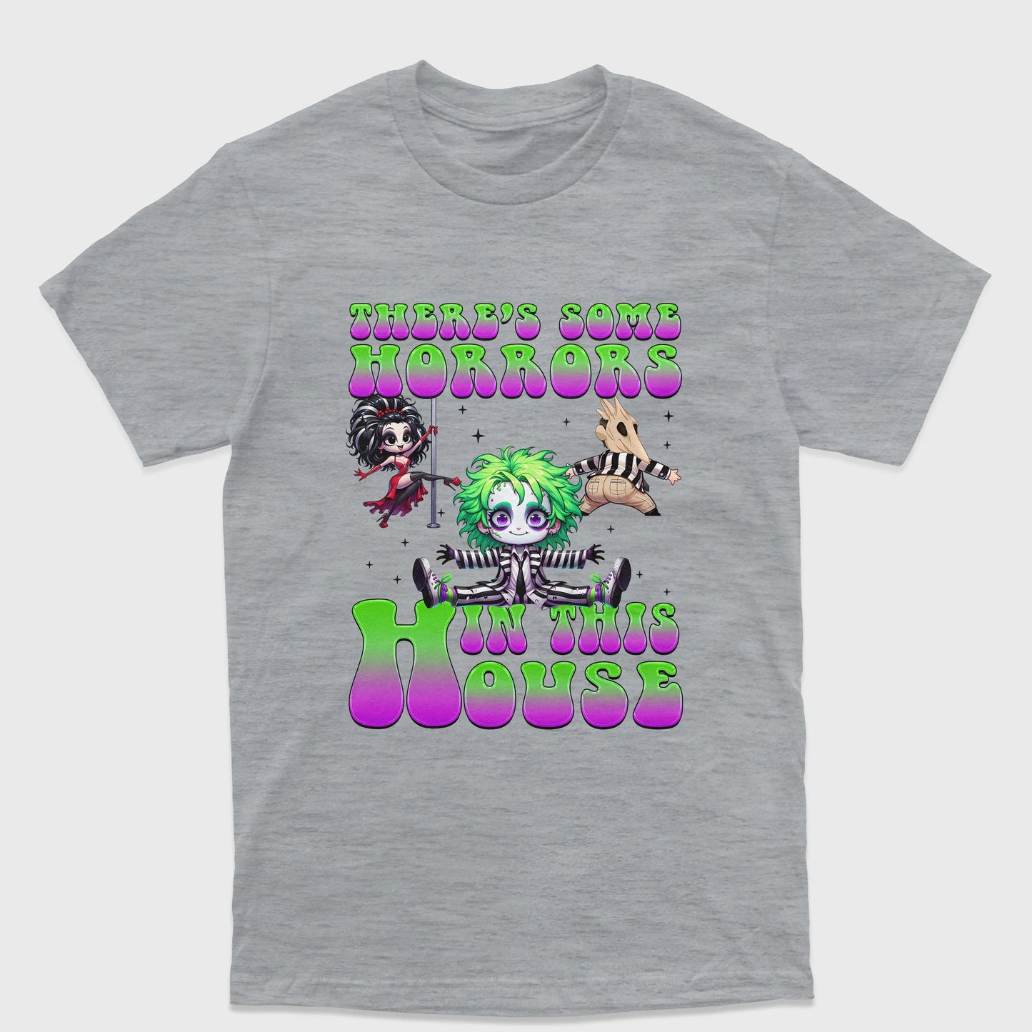 Camiseta Básica Unissex There's Some Horror In The House Beetlejuice
