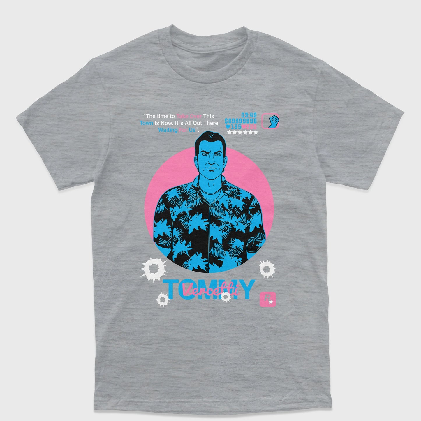 Camiseta Básica Unissex GTA Game Tommy-CINZA