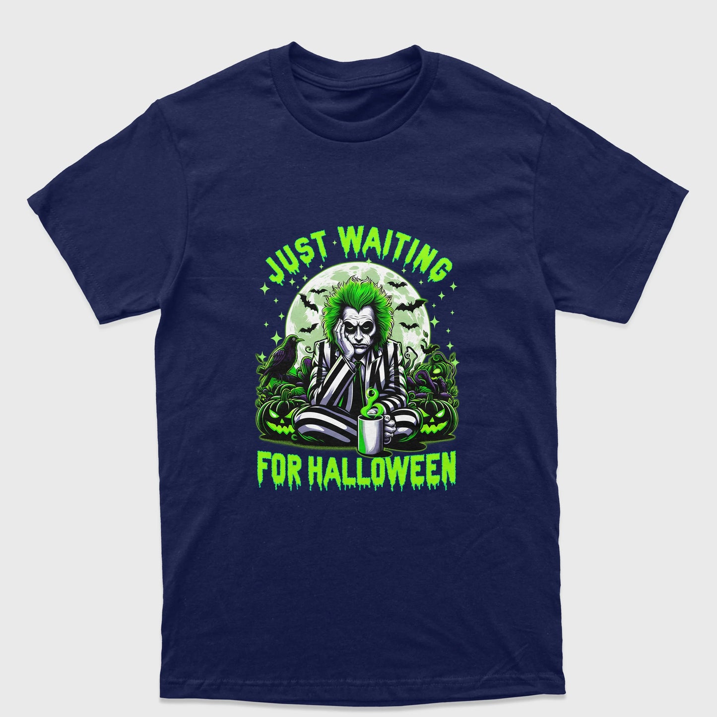 Camiseta Básica Unissex Just Waiting For Halloween Beetlejuice