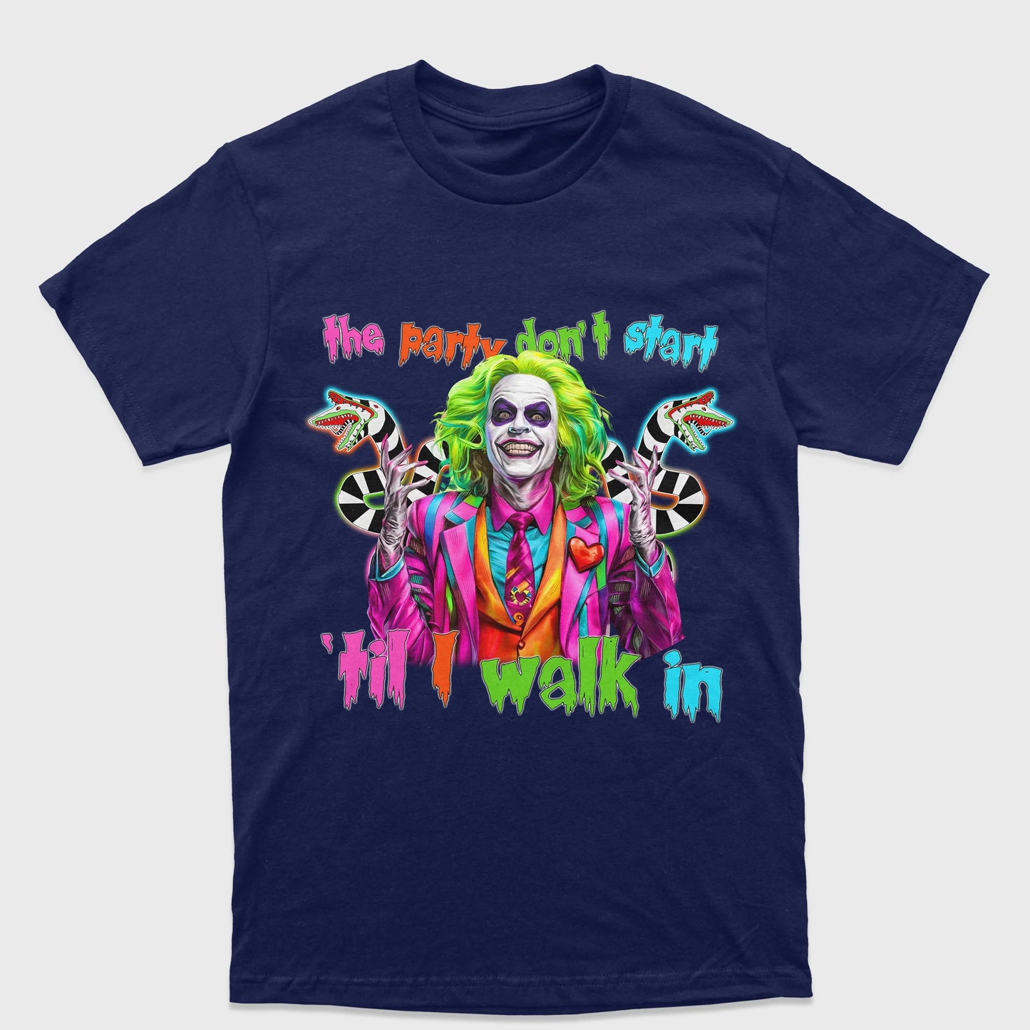 Camiseta Básica Unissex The Party Don't Start Beetlejuice