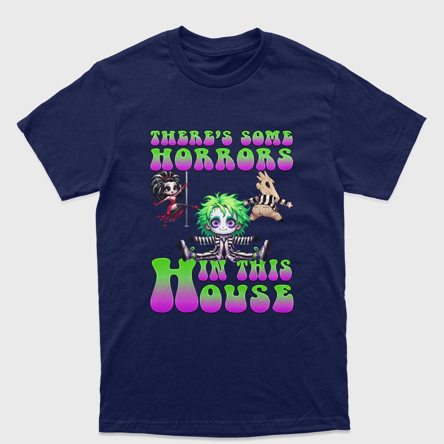 Camiseta Básica Unissex There's Some Horror In The House Beetlejuice