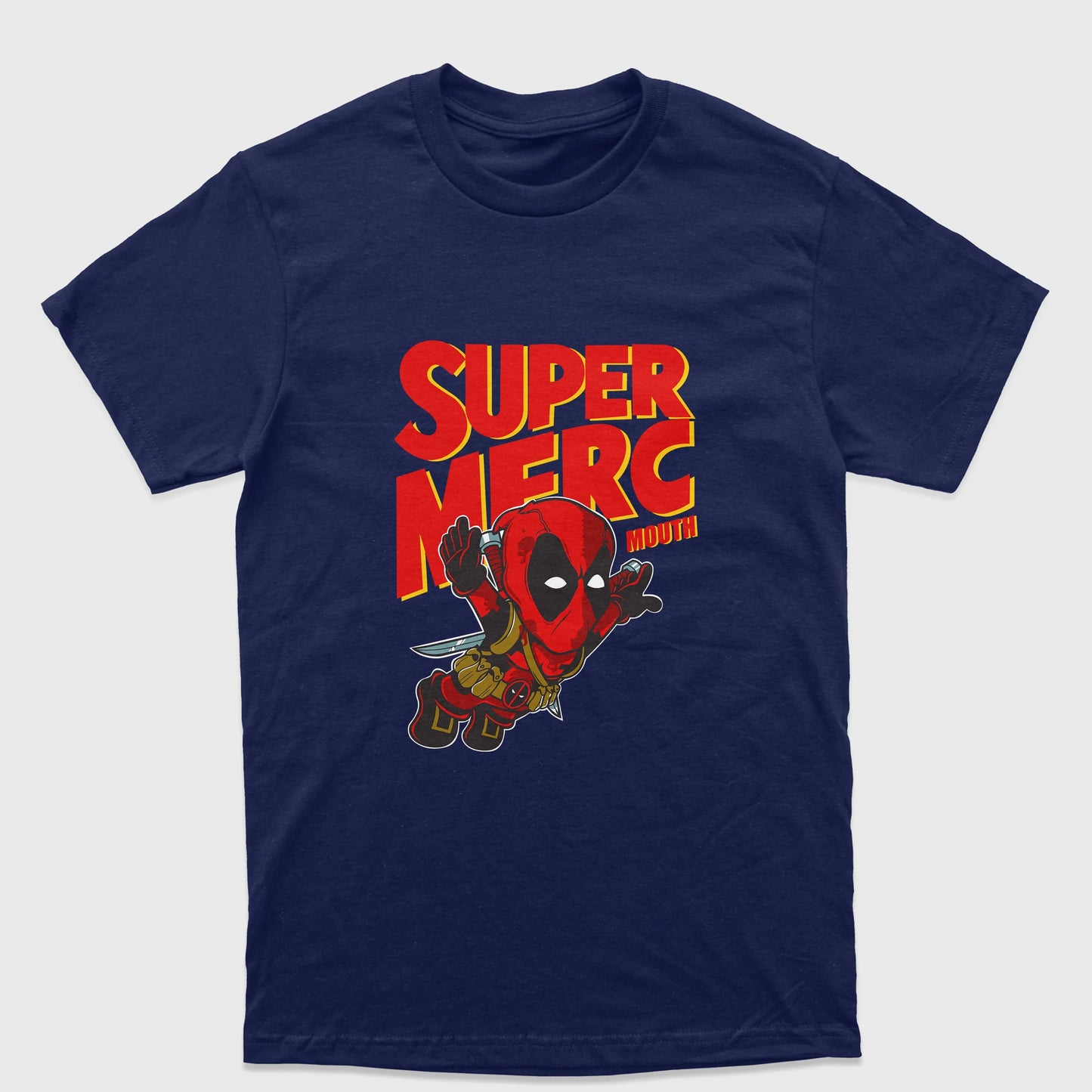 Camiseta Básica Unissex Super Mario Deadpool Marvel Azul Marinho