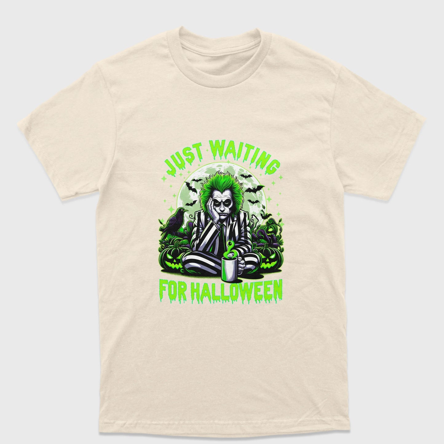 Camiseta Básica Unissex Just Waiting For Halloween Beetlejuice