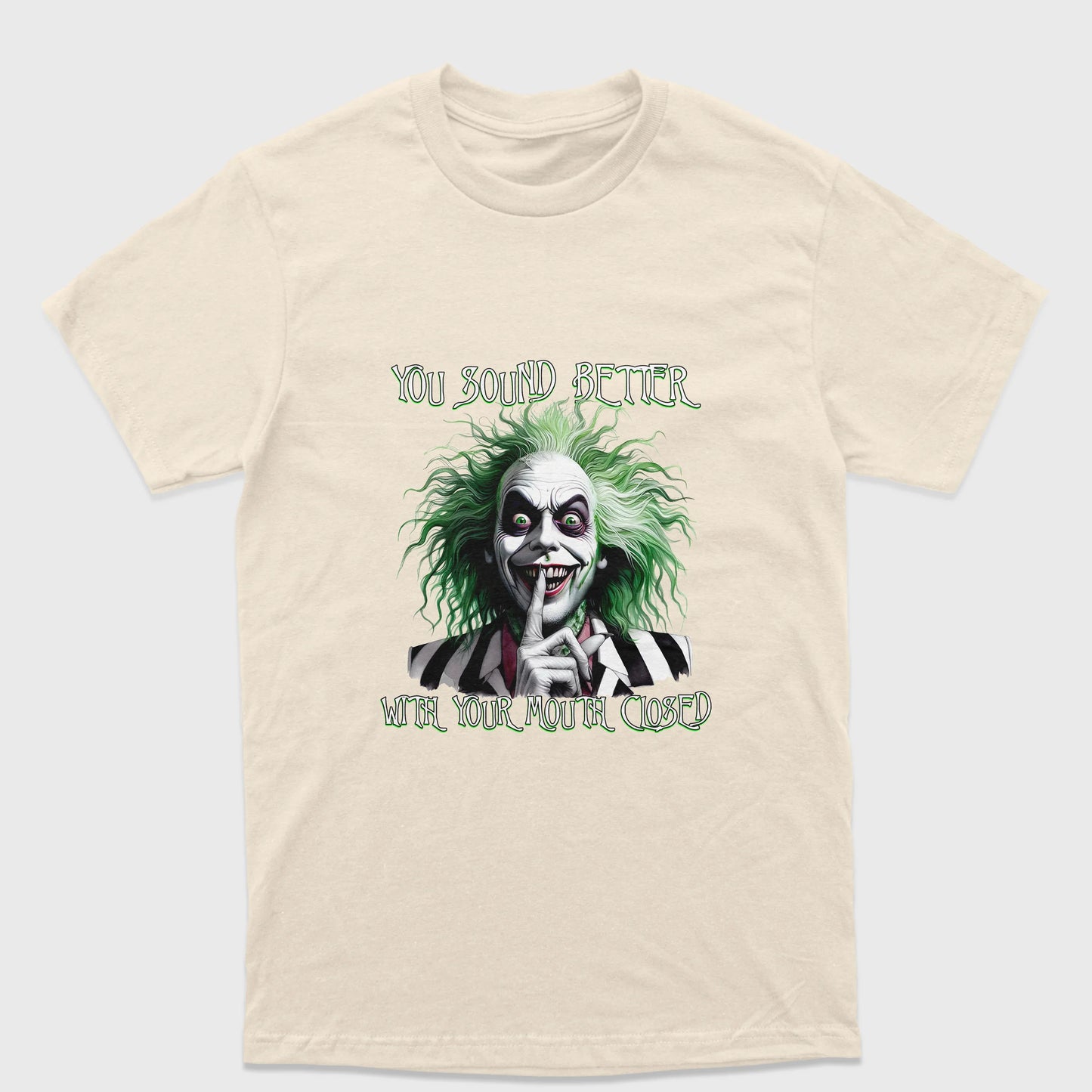 Camiseta Básica Unissex Beetlejuice You Sound Better With Your Mouth Closed