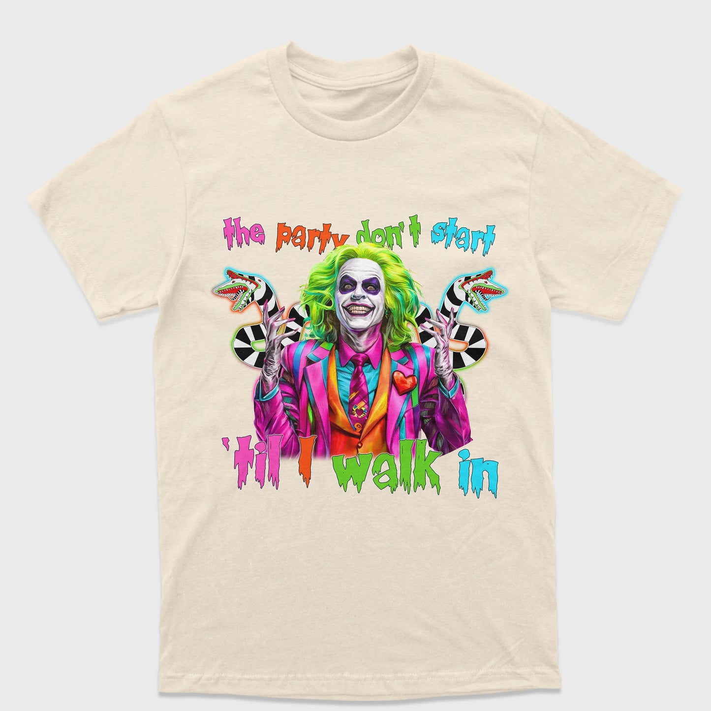 Camiseta Básica Unissex The Party Don't Start Beetlejuice