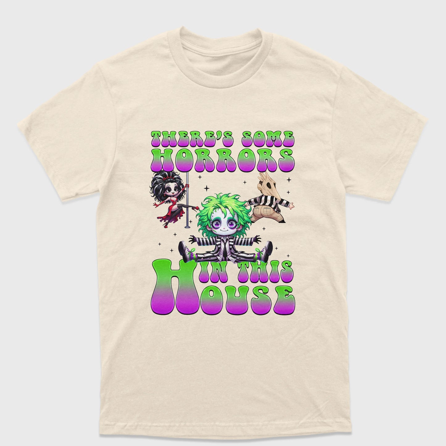 Camiseta Básica Unissex There's Some Horror In The House Beetlejuice