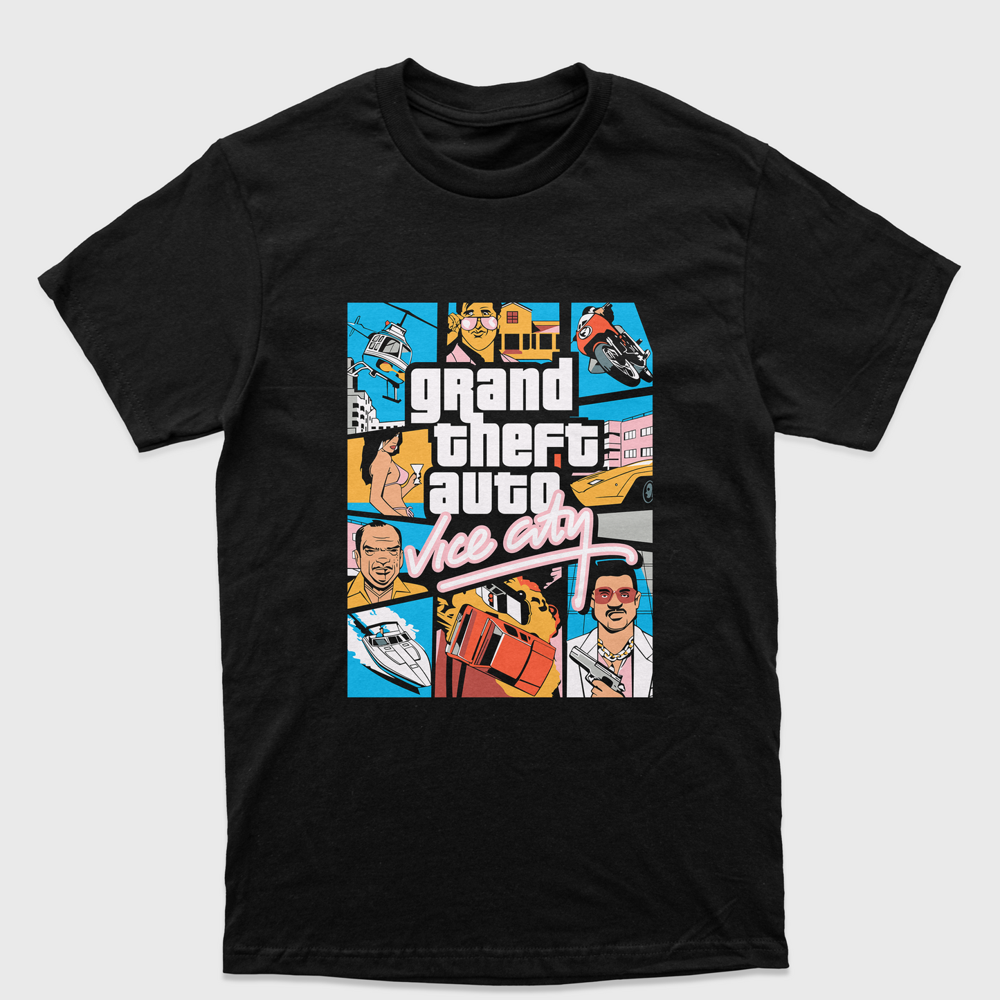 Camiseta Básica Unissex Grand Theft Auto Vice City-PRETO