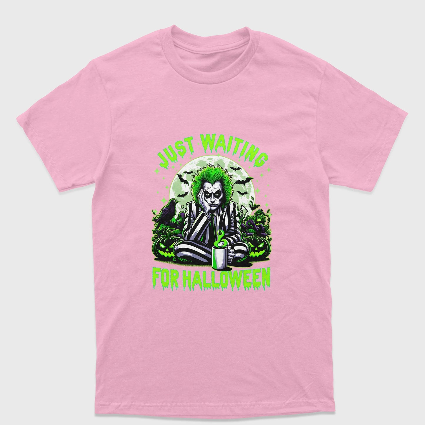 Camiseta Básica Unissex Just Waiting For Halloween Beetlejuice