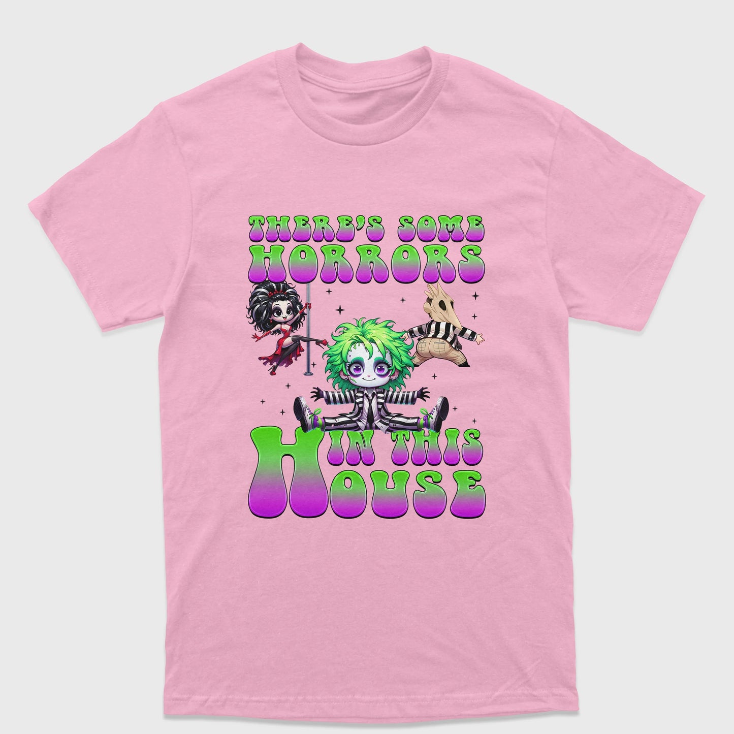 Camiseta Básica Unissex There's Some Horror In The House Beetlejuice