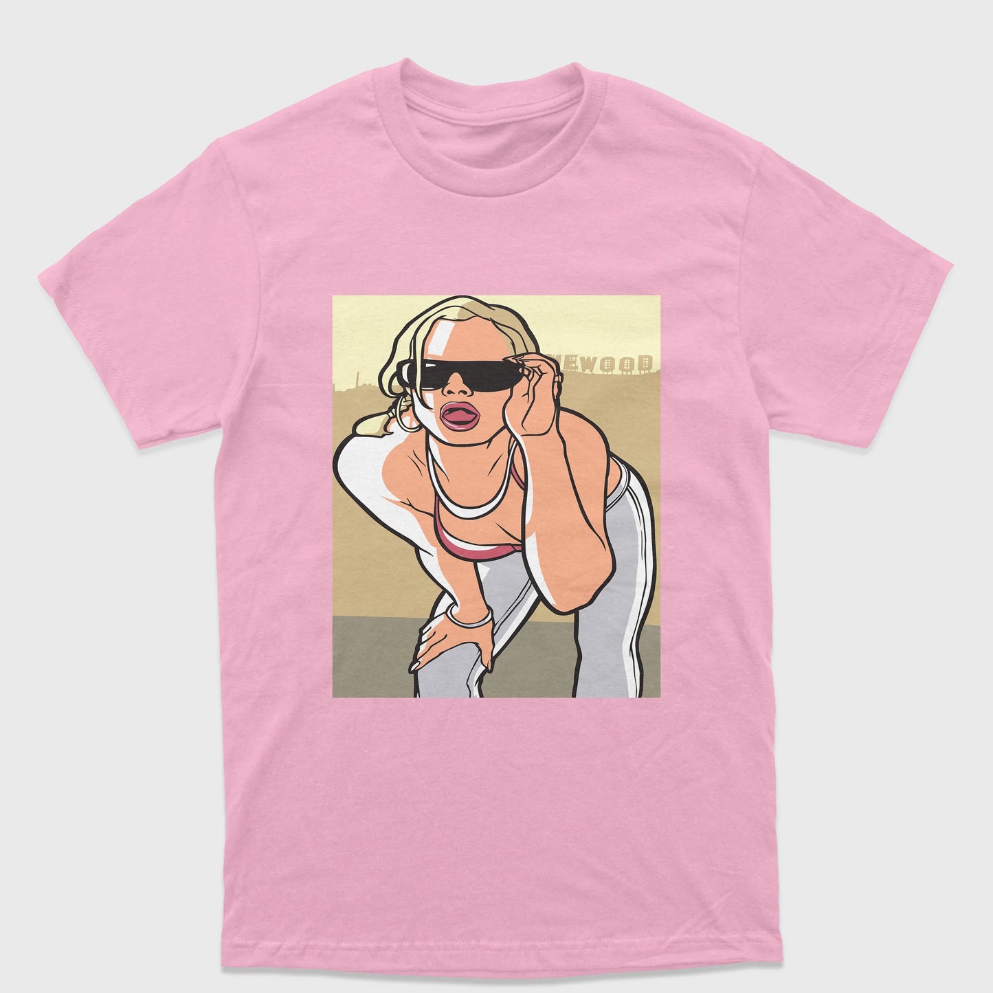 Camiseta Básica Unissex Grand Theft Auto Woman Logo-ROSA BEBE
