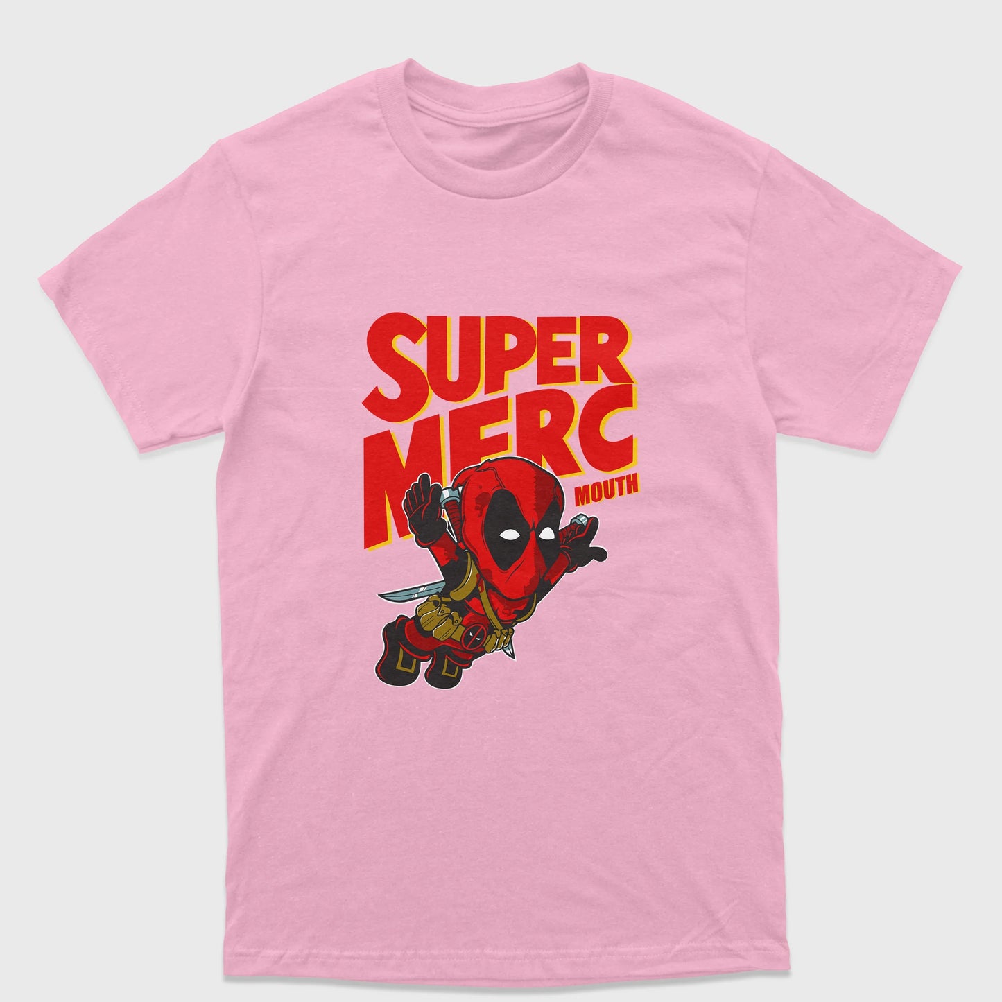 Camiseta Básica Unissex Super Mario Deadpool Marvel Rosa bebê