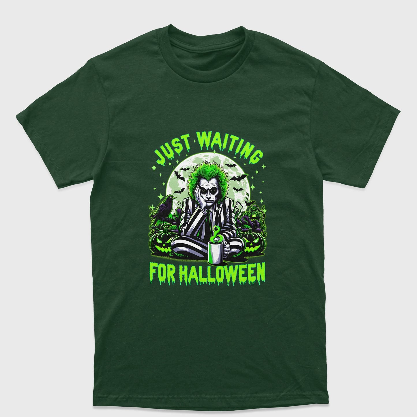 Camiseta Básica Unissex Just Waiting For Halloween Beetlejuice