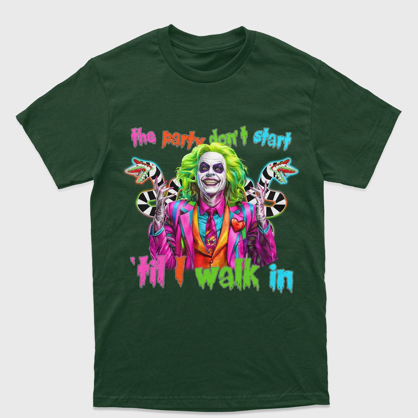 Camiseta Básica Unissex The Party Don't Start Beetlejuice