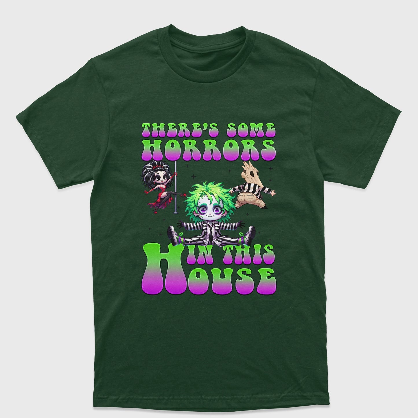 Camiseta Básica Unissex There's Some Horror In The House Beetlejuice
