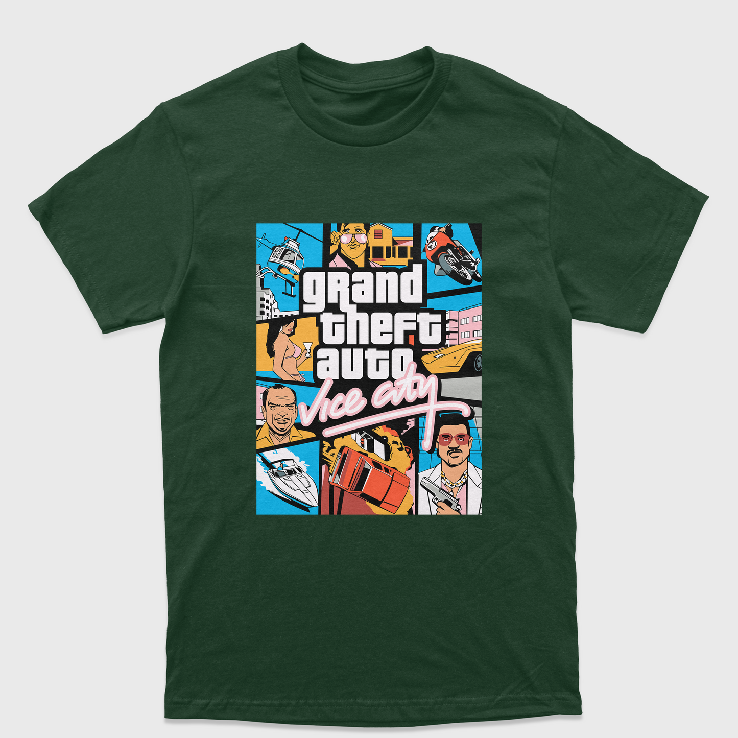 Camiseta Básica Unissex Grand Theft Auto Vice City-VERDE
