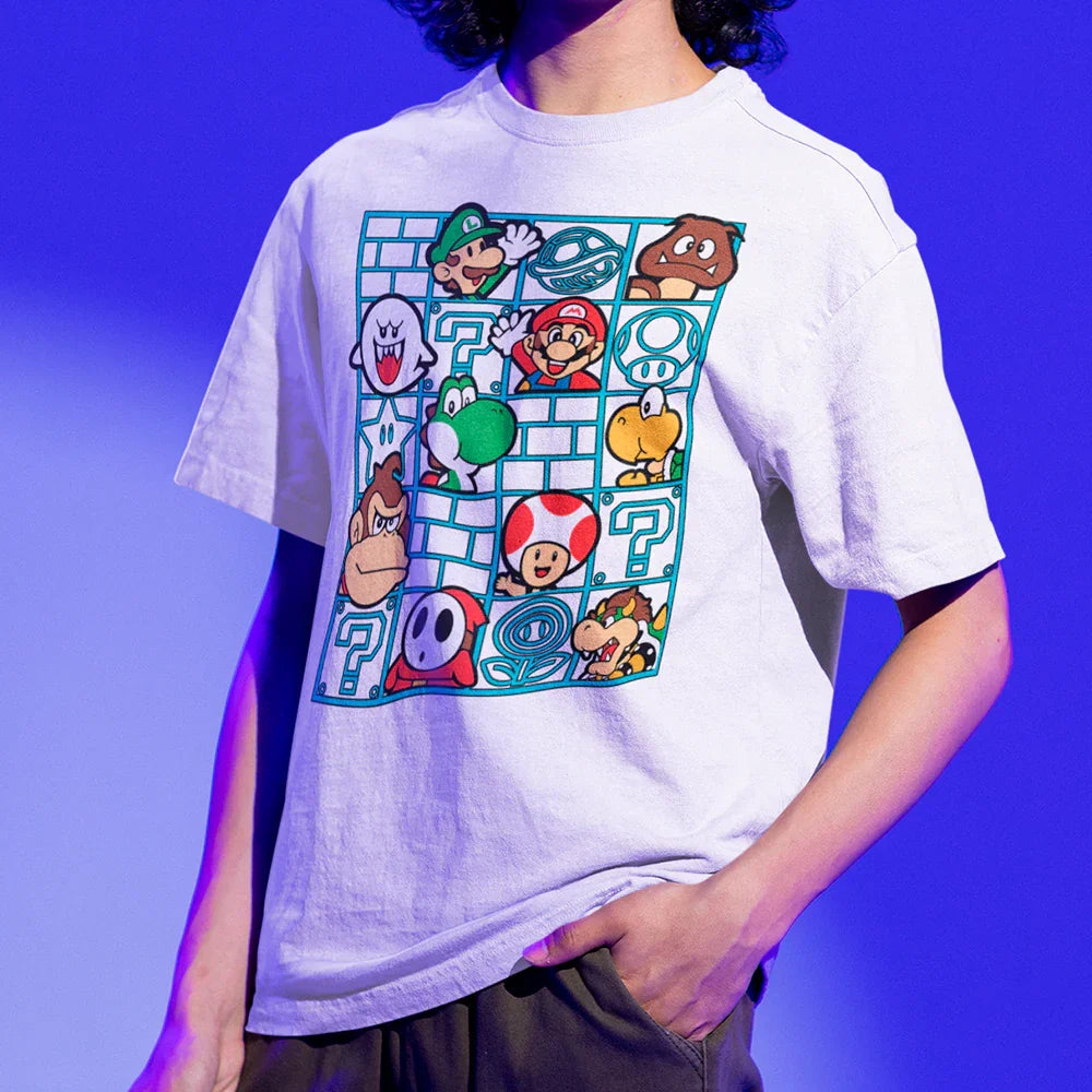 Camiseta Básica Personagens Mario e DK-branco