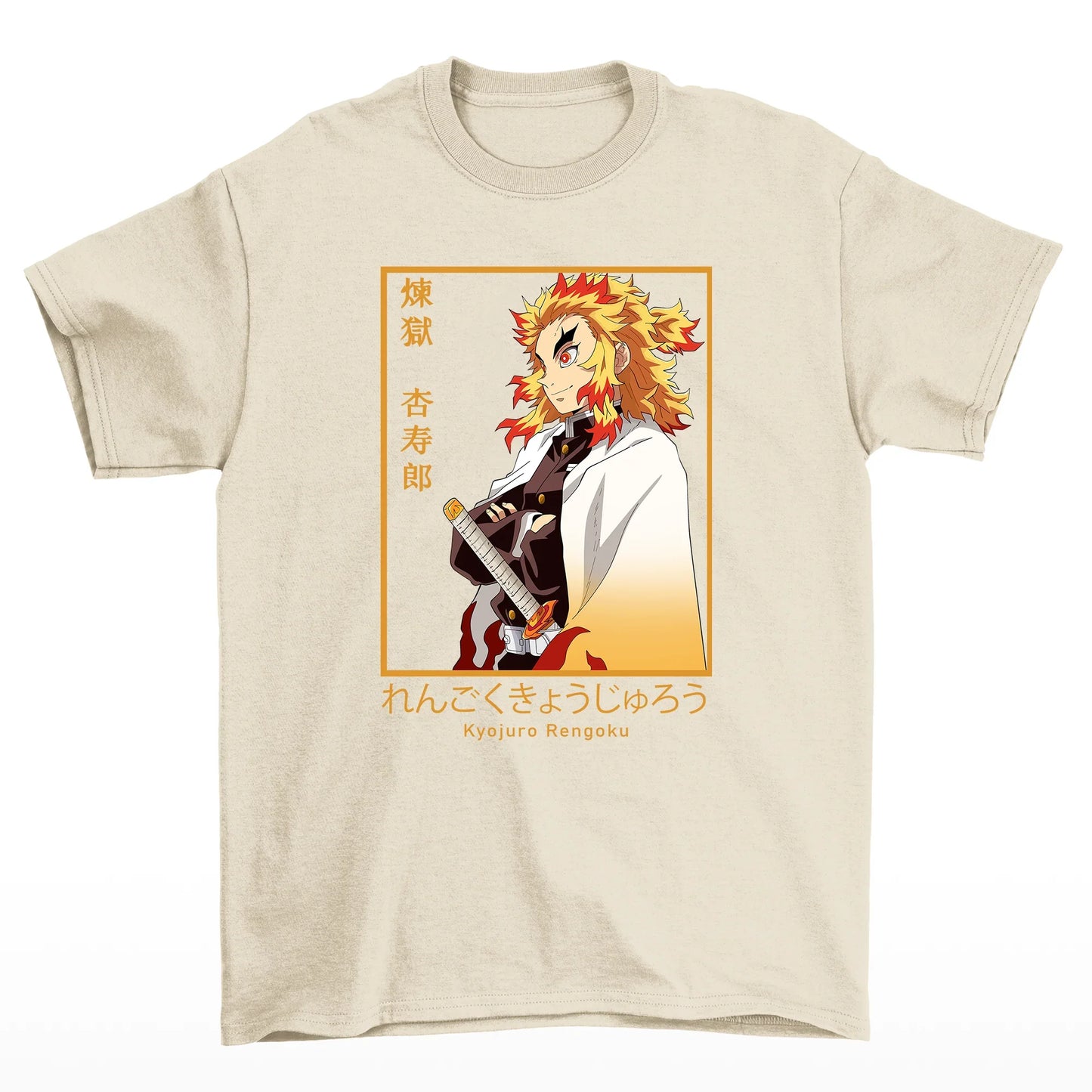 Camiseta Básica Pérola Rengoku Kyojiro do Anime Kimetsu No Yaiba