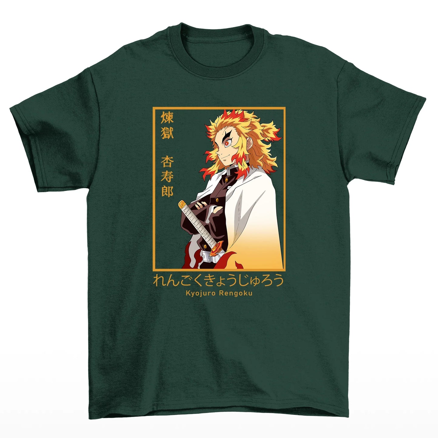 Camiseta Básica Verde Rengoku Kyojiro do Anime Kimetsu No Yaiba