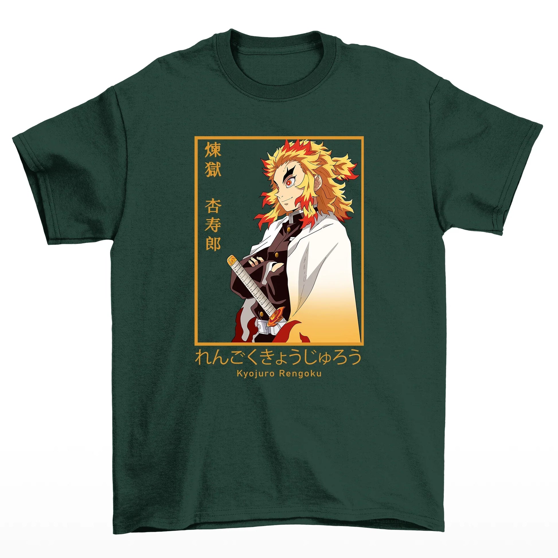 Camiseta Básica Verde Rengoku Kyojiro do Anime  Kimetsu No Yaiba