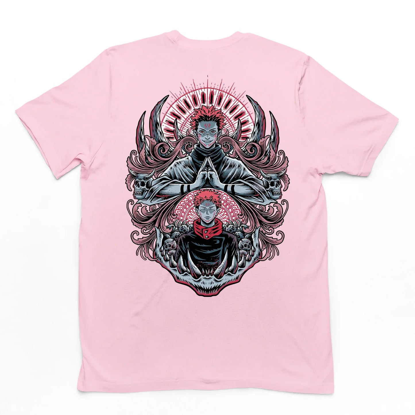 Camiseta Básica King of Curse Sukuna Jujutsu Kaisen - rosa bebe