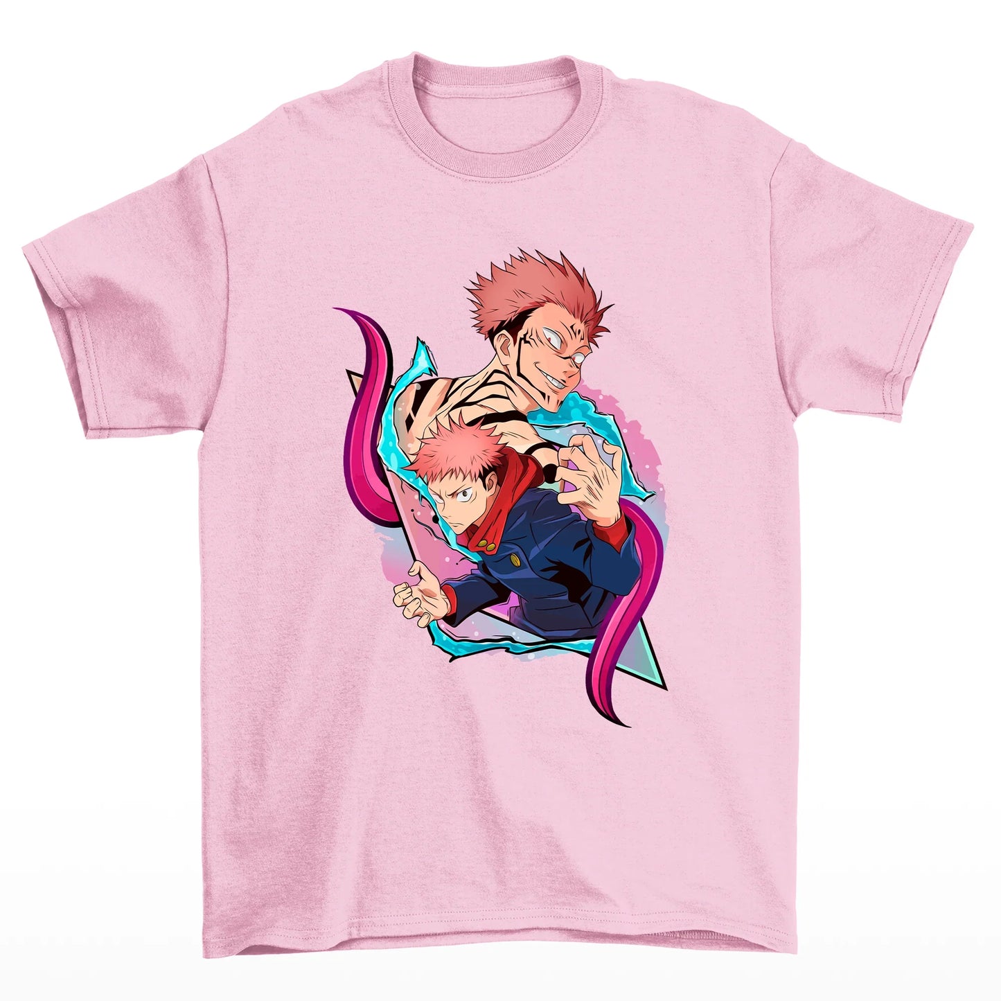 Camiseta Básica rosa bebê Sukuna e Yuji Jujutsu Kaisen