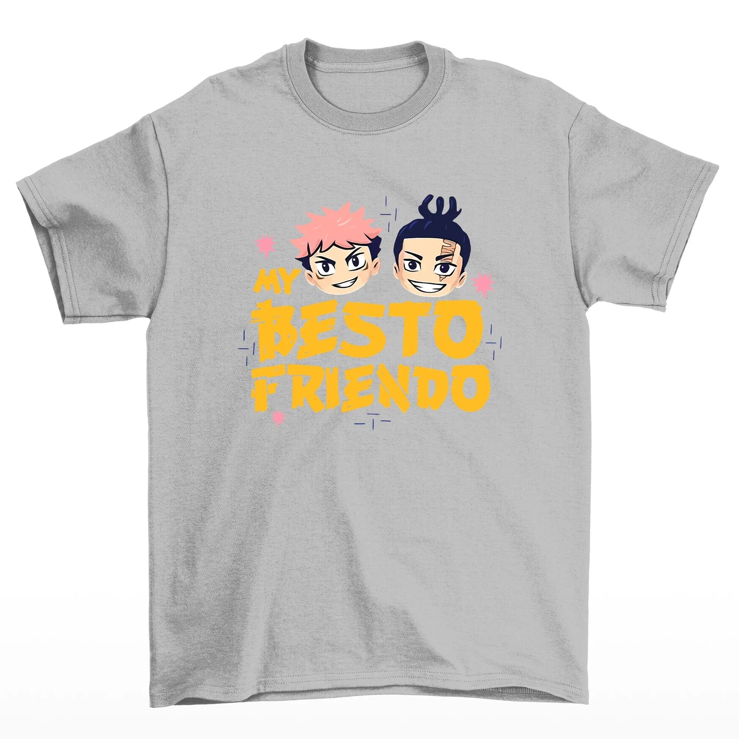 Camiseta Básica Cinza Chibi Yuji e Todo Jujutsu Kaisen Anime My Besto Friendo