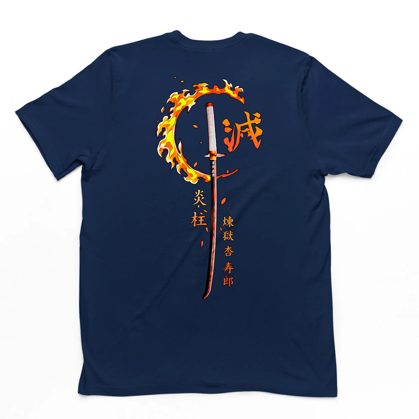Camiseta Básica Azul Marinho Rengoku Kyojiro do Anime Kimetsu No Yaiba