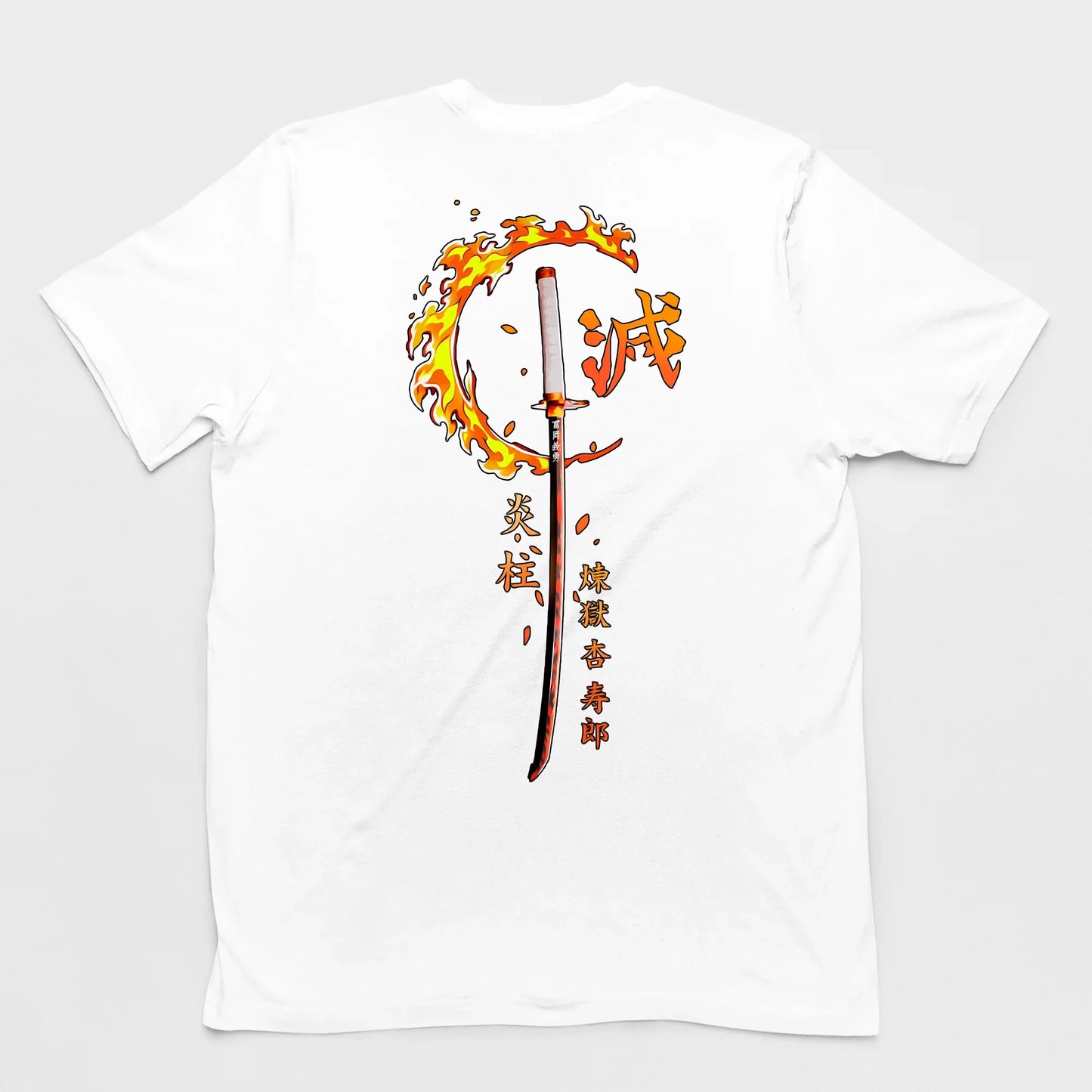 Camiseta Básica Branca Rengoku Kyojiro do Anime Kimetsu No Yaiba
