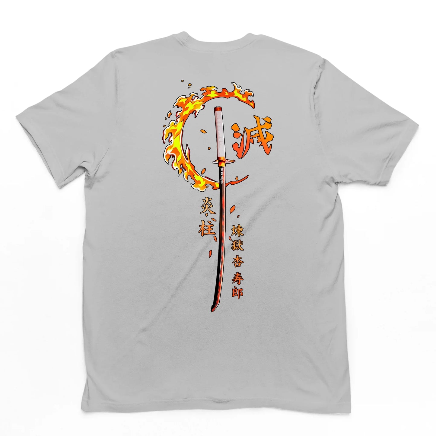 Camiseta Básica Cinza Rengoku Kyojiro do Anime Kimetsu No Yaiba
