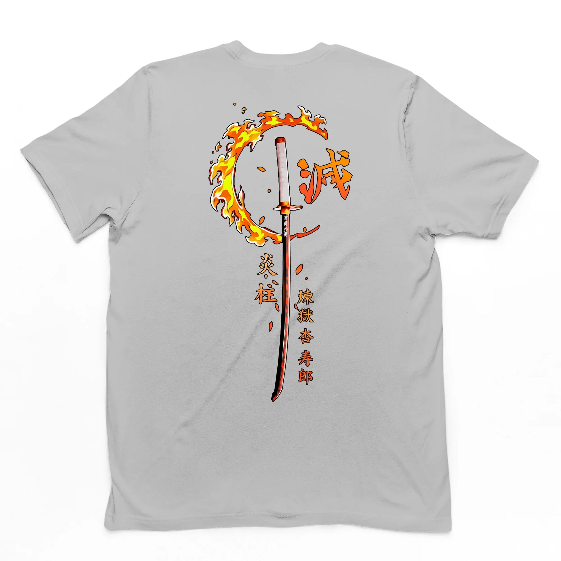 Camiseta Básica Cinza Rengoku Kyojiro do Anime  Kimetsu No Yaiba