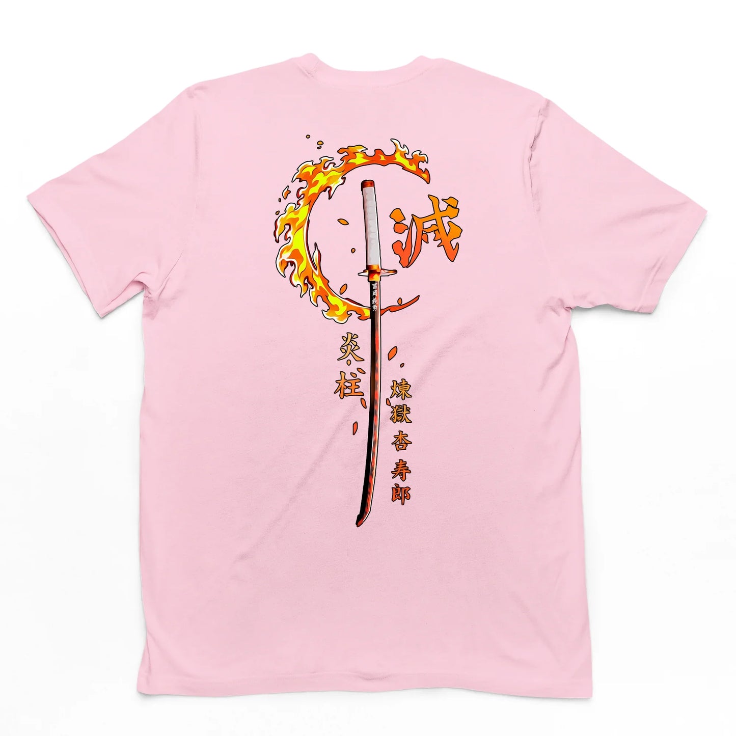 Camiseta Básica Rosa Bebê Rengoku Kyojiro do Anime Kimetsu No Yaiba